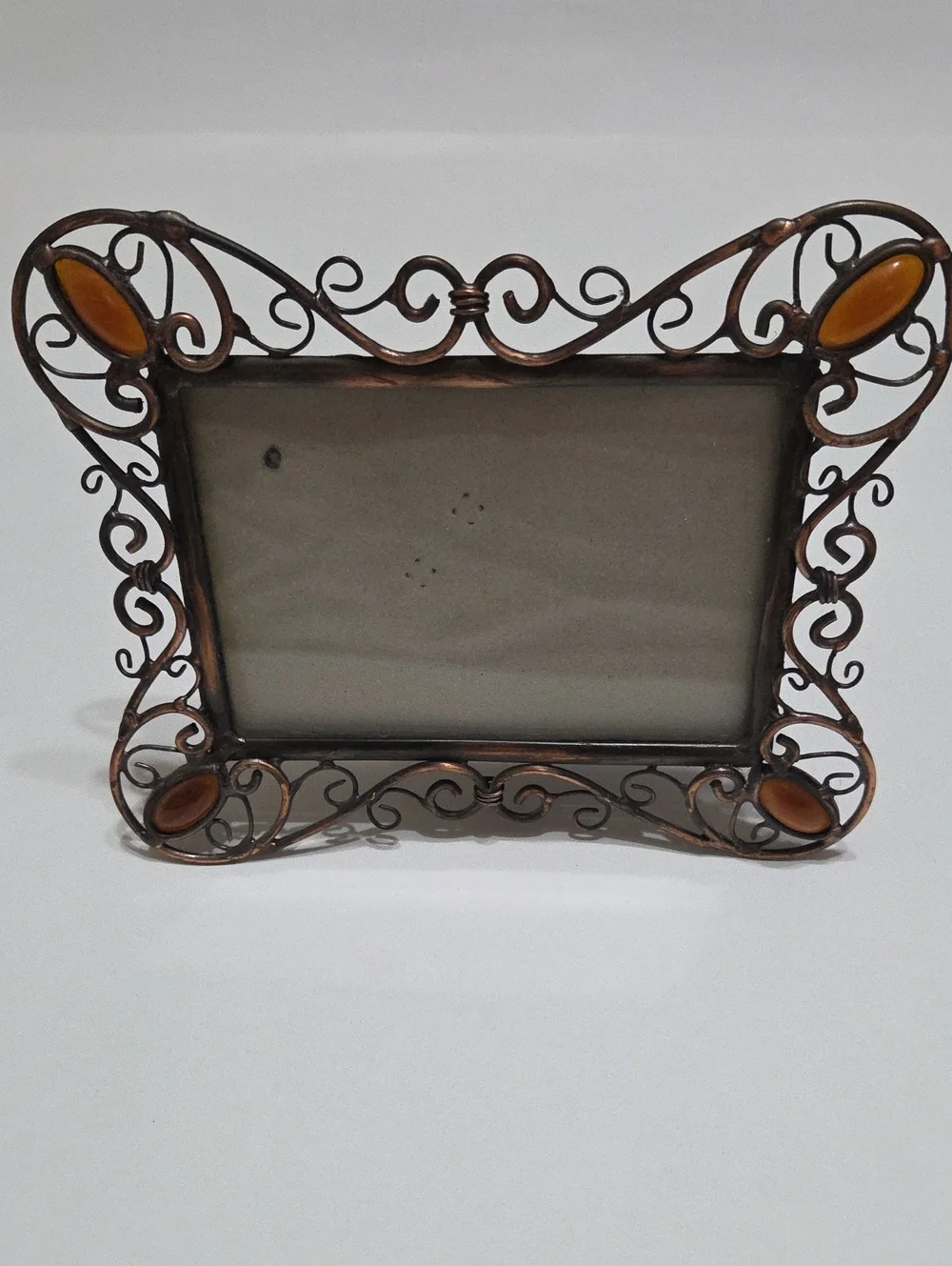Ornate Copper Metal Picture Frame with Amber Accents